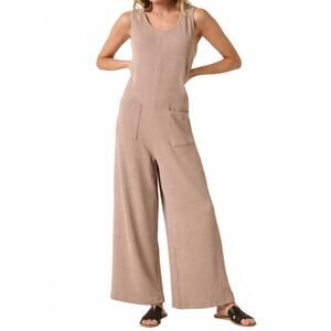 NEW MITTOSHOP urban rib knit jumpsuit in taupe